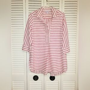 Foxcroft Red and White 3/4 Sleeve Button Down Shirt